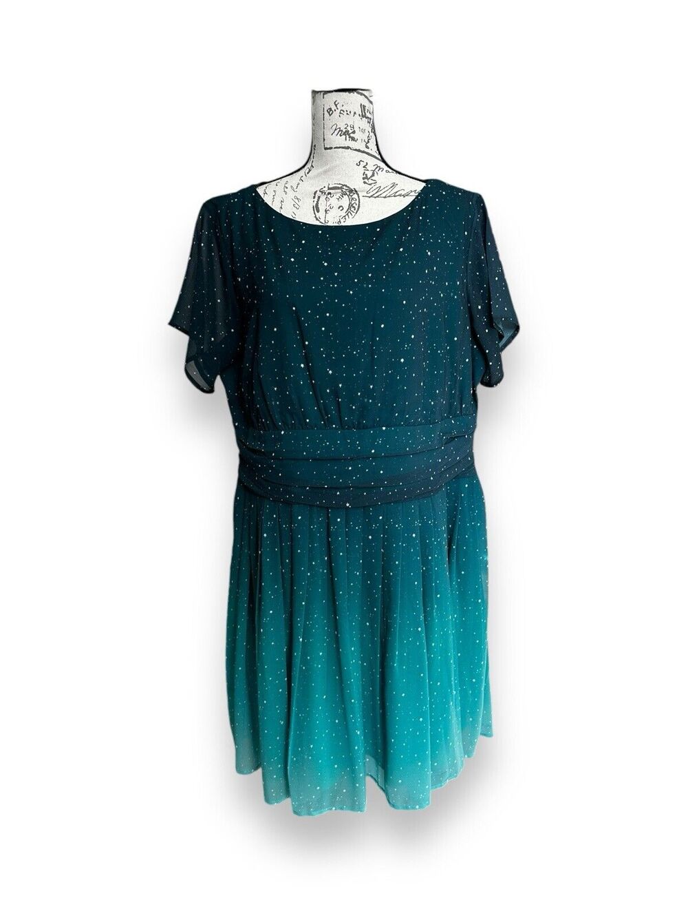 Wayward Fancies Green Ombre Star Print Georgette Dress ~Size 14